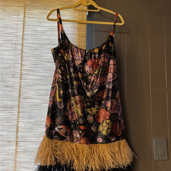 La Double J floral Sequin Dress with Feather Hem - Picture 2 of 8